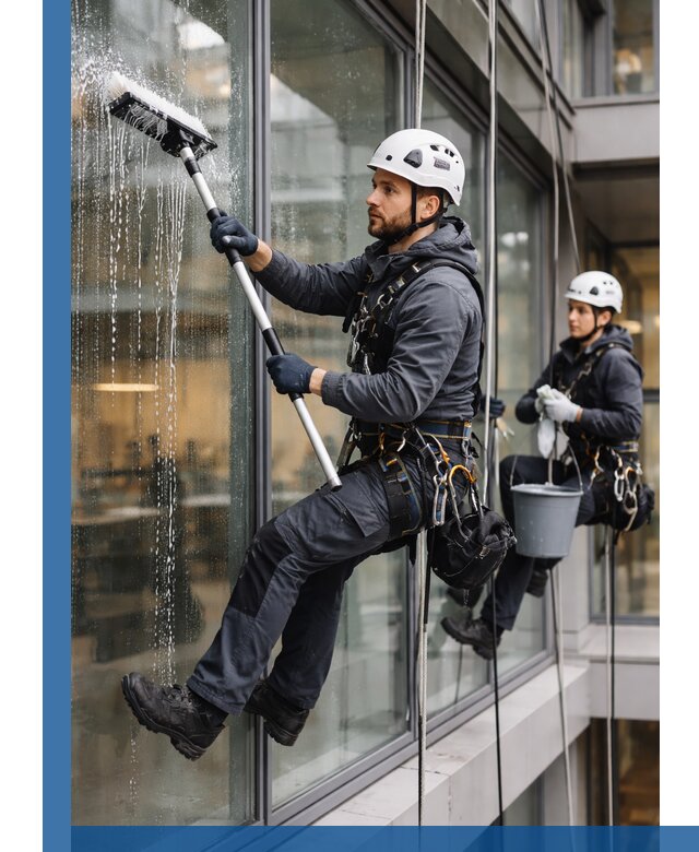 Профессиональная мойка витражей промышленными альпинистами в Канске