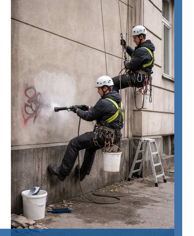 Удаление граффити с фасада в Канске от 4918 р. | ВЫСОТНИК-Кнс