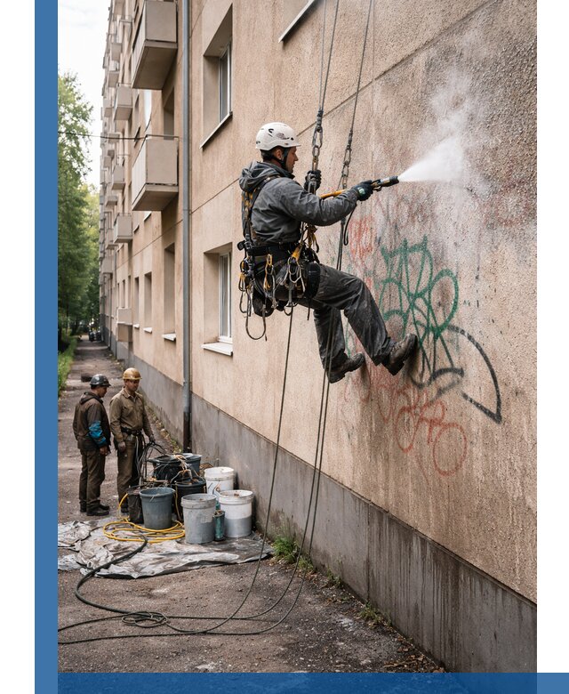 Удаление граффити с фасада в Канске без следов и повреждений