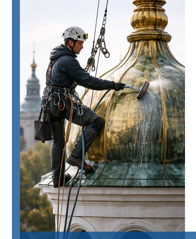 Профессиональная мойка куполов и шпилей высотными альпинистами в Канске