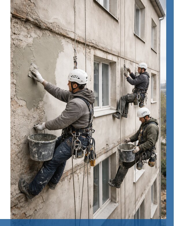 Ремонт штукатурного фасада в Канске от 820 р. под ключ | ВЫСОТНИК-Кнс