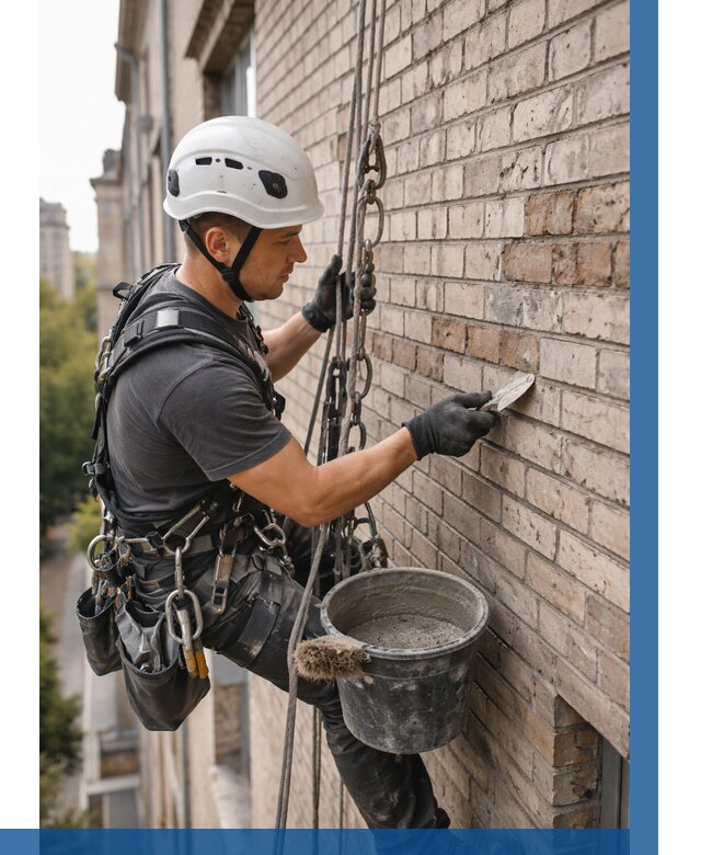 Ремонт кирпичной кладки фасада в Канске от 1967 р. | ВЫСОТНИК-Кнс