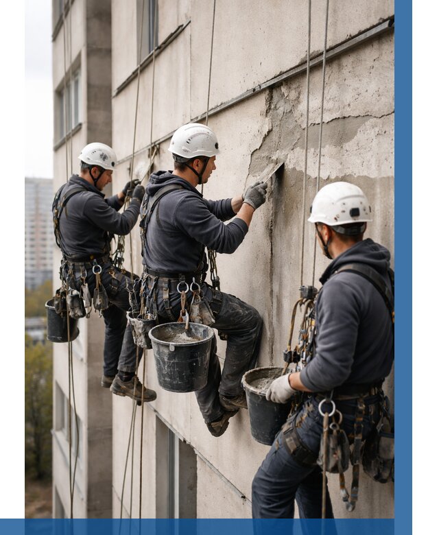 Ремонт бетонных элементов фасада в Канске от 2732 р. | ВЫСОТНИК-Кнс