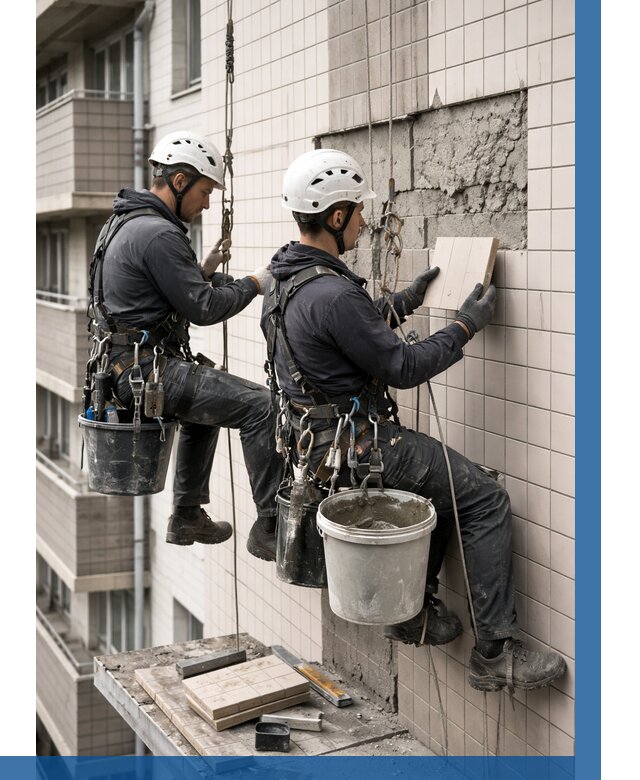 Ремонт облицовки фасада плиткой в Канске от 1967 р. | ВЫСОТНИК-Кнс