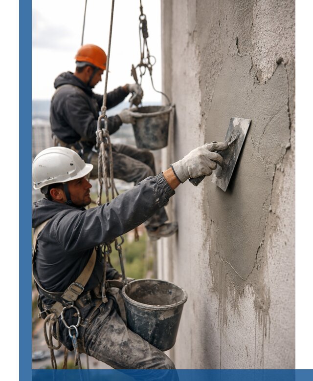 Штукатурка фасада на высоте в Канске профессиональные работы