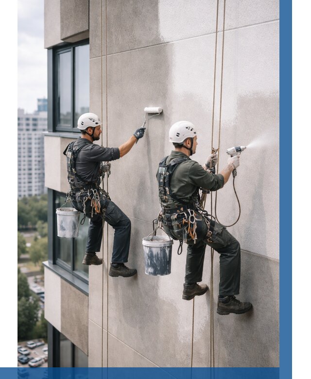 Покраска фасада альпинистами в Канске от 328 р. | ВЫСОТНИК-Кнс