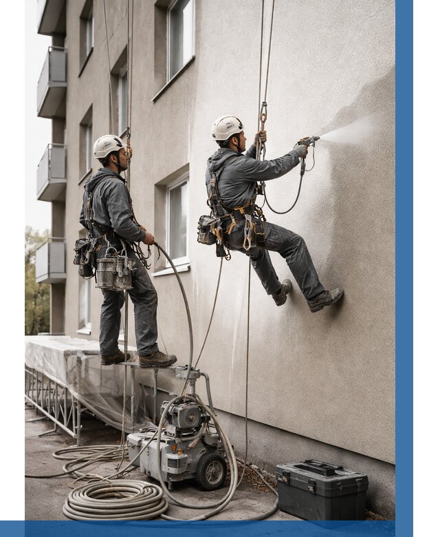 Безвоздушная покраска фасада в Канске от 240 р/м² | ВЫСОТНИК-Кнс