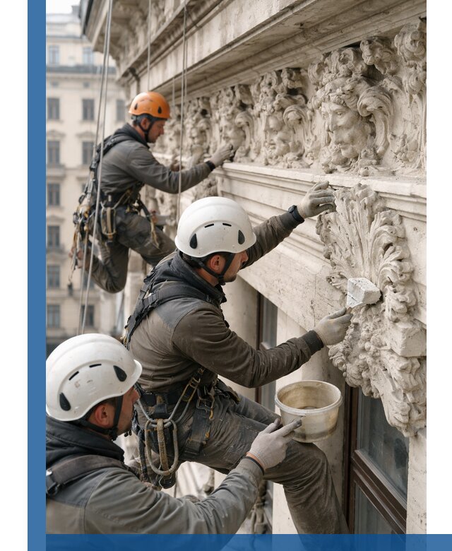 Реставрация фасадной лепнины с высотными работами в Канске