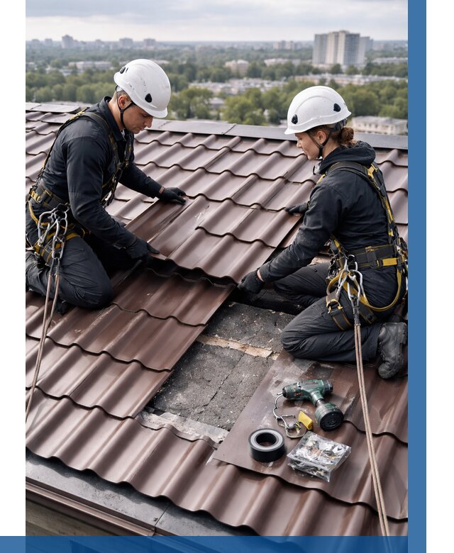 Ремонт металлочерепицы на крыше в Канске от 984 р. | ВЫСОТНИК-Кнс