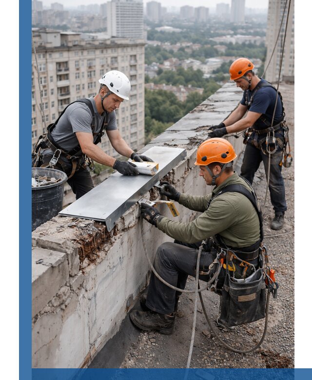 Ремонт парапета на кровле в Канске, высотные работы с гарантией