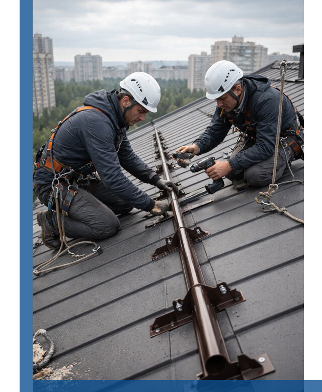 Монтаж снегозадержателей на кровле зданий в Канске под ключ