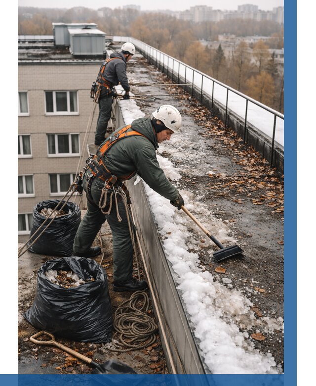 Очистка кровли по периметру в Канске от 601 р. | ВЫСОТНИК-Кнс