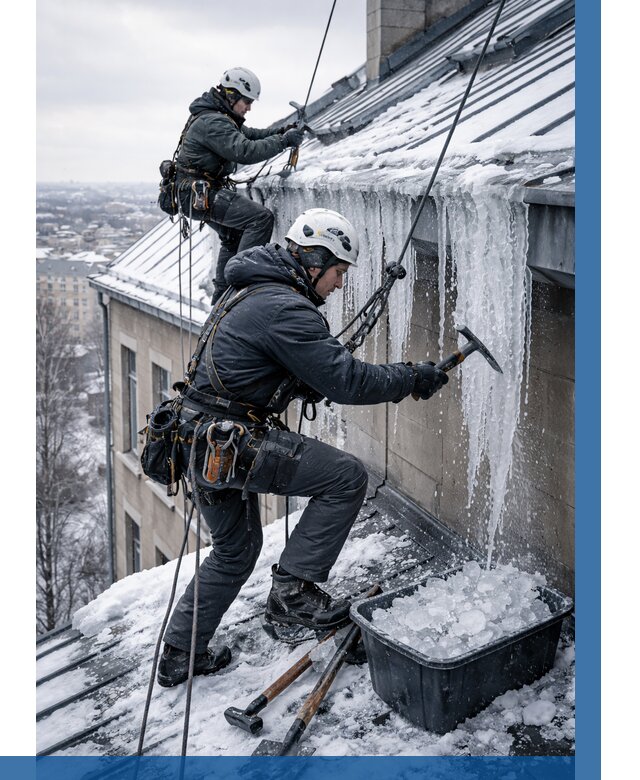 Удаление наледи с кровли в Канске от 6011 р. | ВЫСОТНИК-Кнс