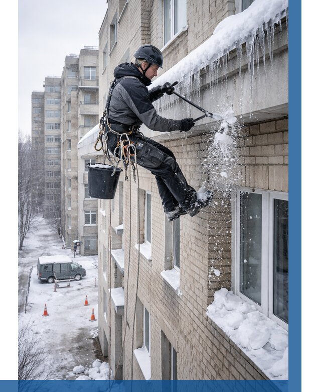 Удаление наледи с карнизов в Канске от 383 р. | ВЫСОТНИК-Кнс