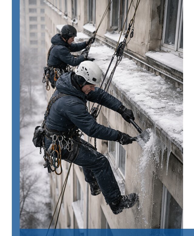 Удаление наледи и сосулек с карнизов в Канске профессионально