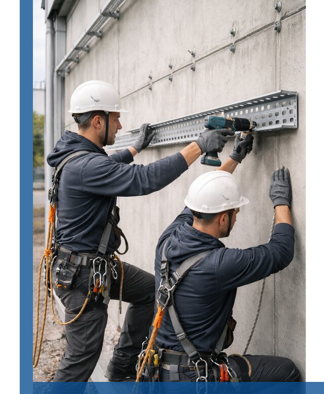 Монтаж кабельных лотков на фасаде зданий в Канске с гарантией