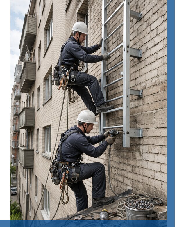 Монтаж пожарной лестницы в Канске от 27323 р заказать у ВЫСОТНИК-Кнс