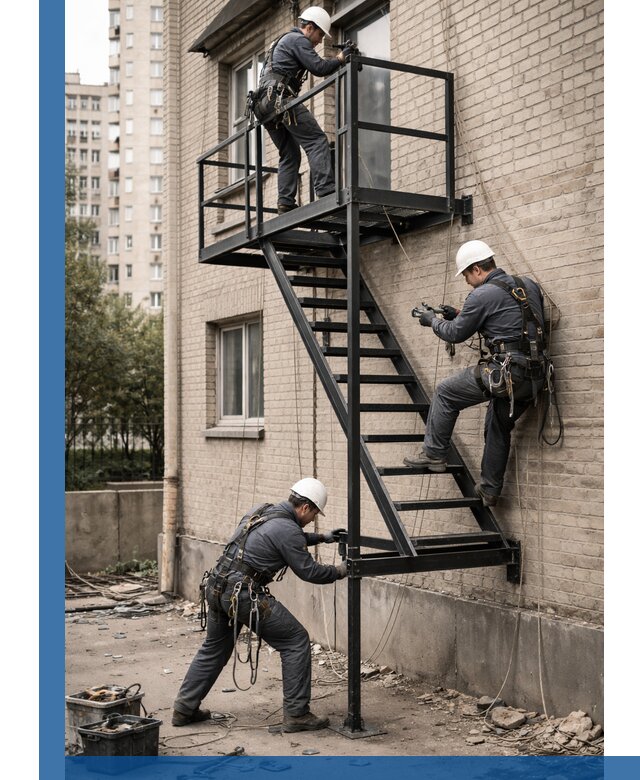 Монтаж пожарной лестницы в Канске, установка и крепление