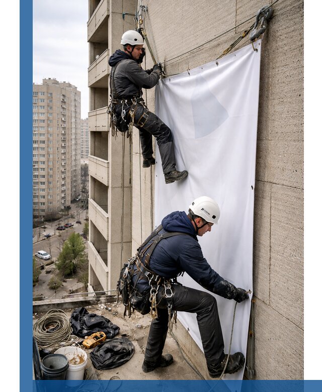 Профессиональный монтаж баннеров на фасаде в Канске