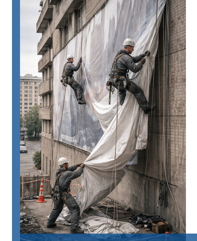 Демонтаж баннеров с фасада в Канске оперативно и безопасно