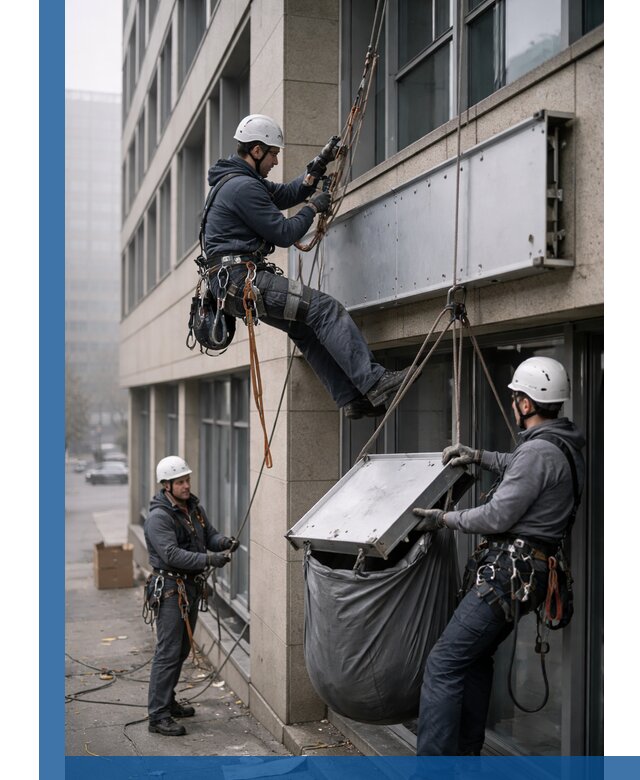 Демонтаж рекламной вывески с высотными работами в Канске