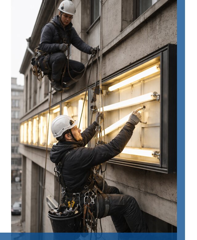 Замена ламп в вывеске в Канске под ключ от 3825 р. | ВЫСОТНИК-Кнс