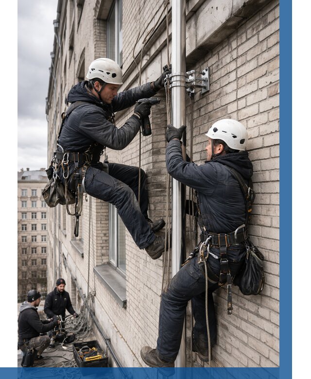 Монтаж флагштока на здании в Канске от 7104 р. | ВЫСОТНИК-Кнс