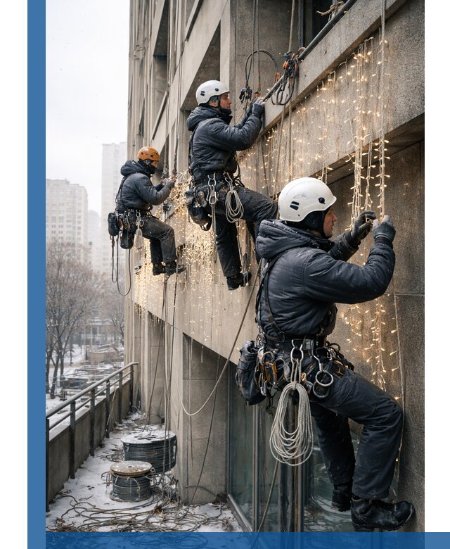 Монтаж новогодней иллюминации и украшение фасадов в Канске