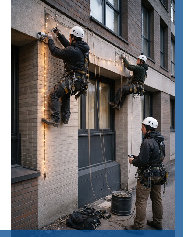 Монтаж гирлянд на фасаде в Канске от 3825 р. | ВЫСОТНИК-Кнс