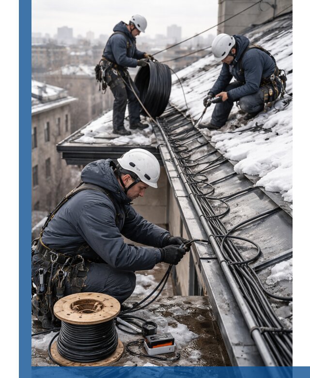 Монтаж греющего кабеля на кровле в Канске под ключ