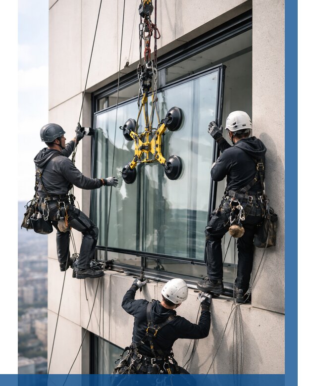 Монтаж стеклопакетов на высоте в Канске от 3497 р. | ВЫСОТНИК-Кнс