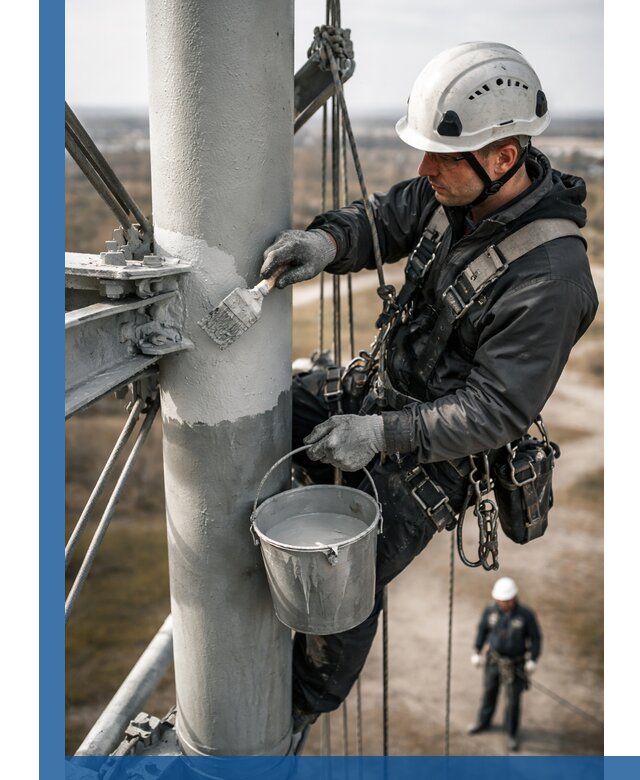 Покраска мачт связи в Канске промышленными альпинистами
