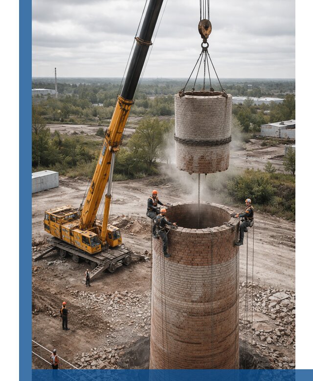 Демонтаж дымовой трубы в Канске с гарантиями безопасности