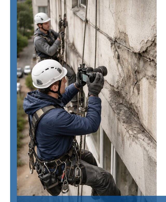 Фотофиксация дефектов фасада с высотной съемкой в Канске