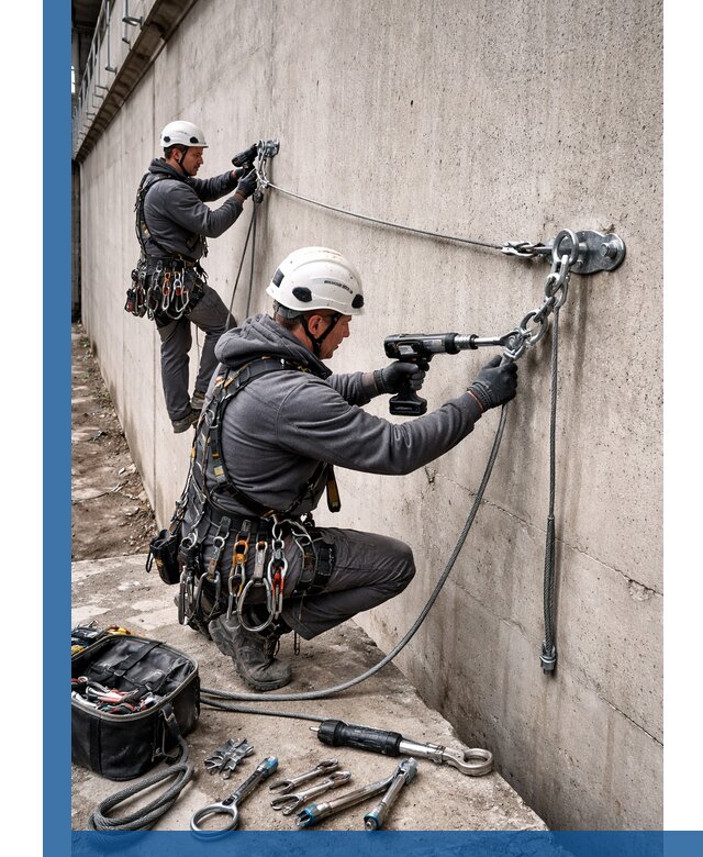 Монтаж анкерных линий высотной безопасности в Канске